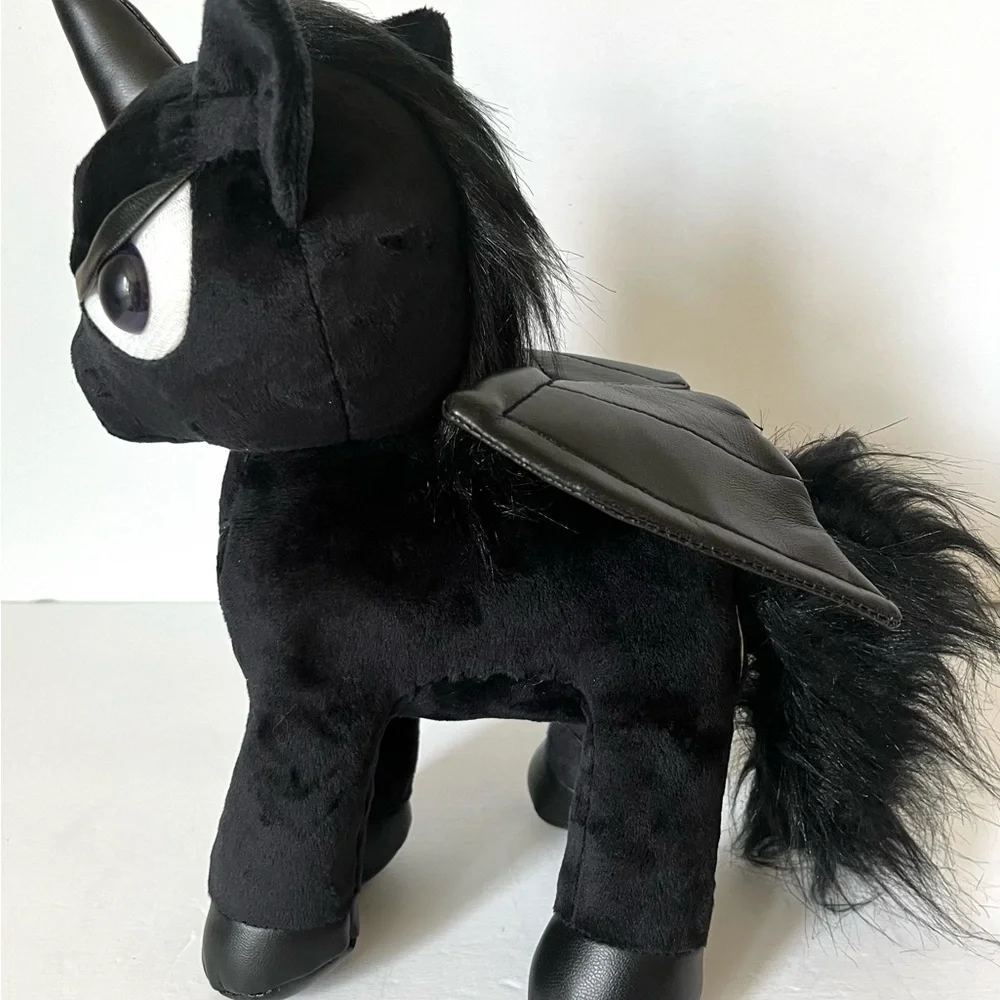Black Unicorn Plush Stuffed Animal Dark Goth Plushie Punk Plush Faux Leather - Picture 6 of 10